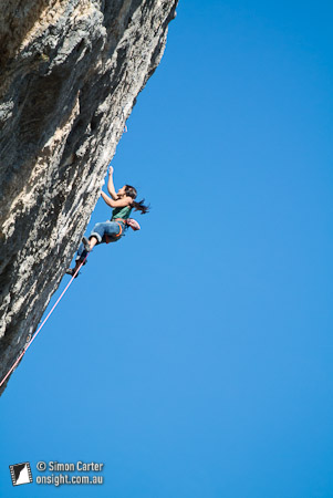 Daila Ojeda, En Gran Blau (8b+/c), Oliana, Catalunya, Spain.