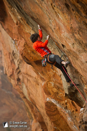 Ian Dory sending Daemon Flower (31), Muline Crag, The Grampians, Victoria, Australia.