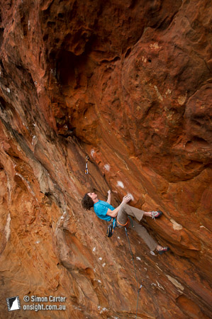 Dave Graham on Flower Power (33 or 8c), which he sent second shot, at Muline Crag, Grampians, Victoria, Australia.