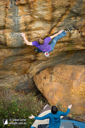 Nalle Hukkataival, first ascent of Knowing is Half The Battle (V11 highball), Buandik boulders, Grampians, Victoria, Australia.
