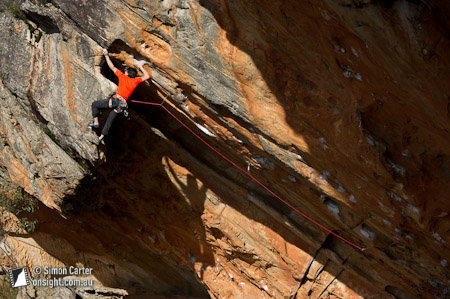 Ian Dory onsighting Nomads, Saints and Indians (29), Millennium Caves, Grampians, Victoria, Australia.