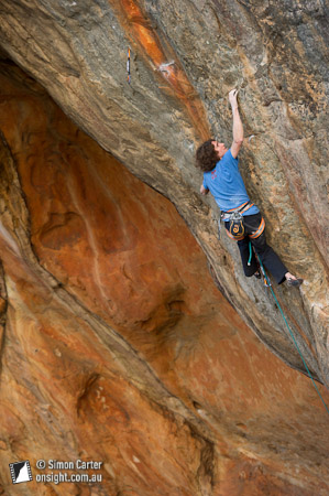 Dave Graham working What's an Aging Gigolo to Do (32), Millennium Caves, Grampians, Victoria, Australia.