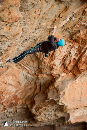 Dave Graham flashing Breathing Gasoline (30), Millennium Caves, Grampians, Victoria, Australia.