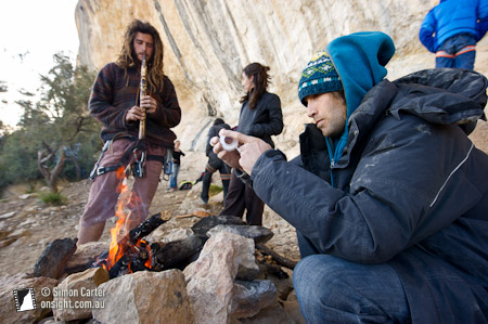 Some days were cold. Chris Shama taping up before a burn on La Dura Dura. We could tell he was getting very close and sent it a few days later (see earlier post here). 