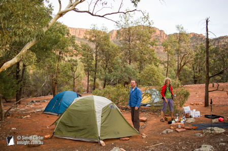 Base camp, with astronauts Rob Saunders and Suzy Goldner prepping for a space walk.