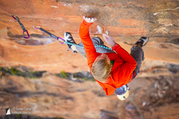 Alexander Megos, Retired Extremely Dangerous aka The Red Project, at Diamond Falls in the Blue Mountains. The first grade 35 (9a) route in Australia.