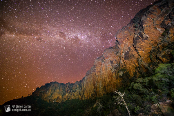 Under the stars at Top Camp, Moonarie. 30 second exposure with cliffs painted by headtorches