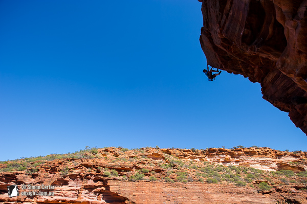 Lee Cujes on Rattler (22), Kalbarri. Apparently Lee had wanted to visit this place after seeing a photo of a climber on this route in a certain calendar... I hope we wasn't too disappointed! (Sorry Lee!).
