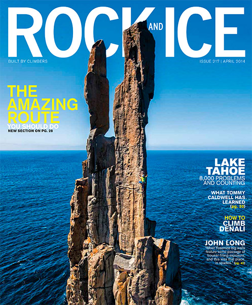The photo is of Steve Moon climbing Pole Dancer (22) at the end of Cape Raoul, Tasman Peninsula, Tasmania, Australia.