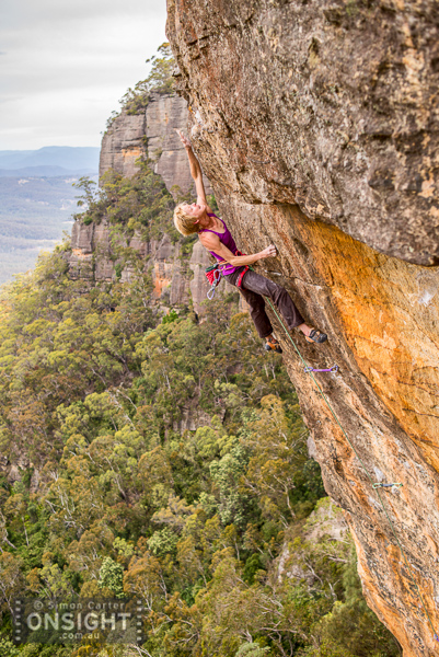 Monique on the last hard move of Tiger Cat.