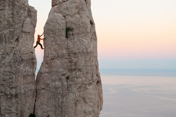 Sunrise finds Mathieu Geoffray an hours hike in and a pitch up Arête de Marseille (5c). It is a five pitch Calanque’s classic first climbed in 1927, on La Grande Candelle, overlooking the Mediterranean, France.